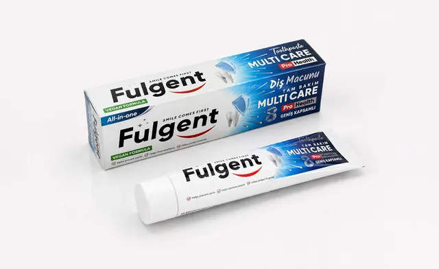 Fulgent Multi-Care diş macunu ve kartonu