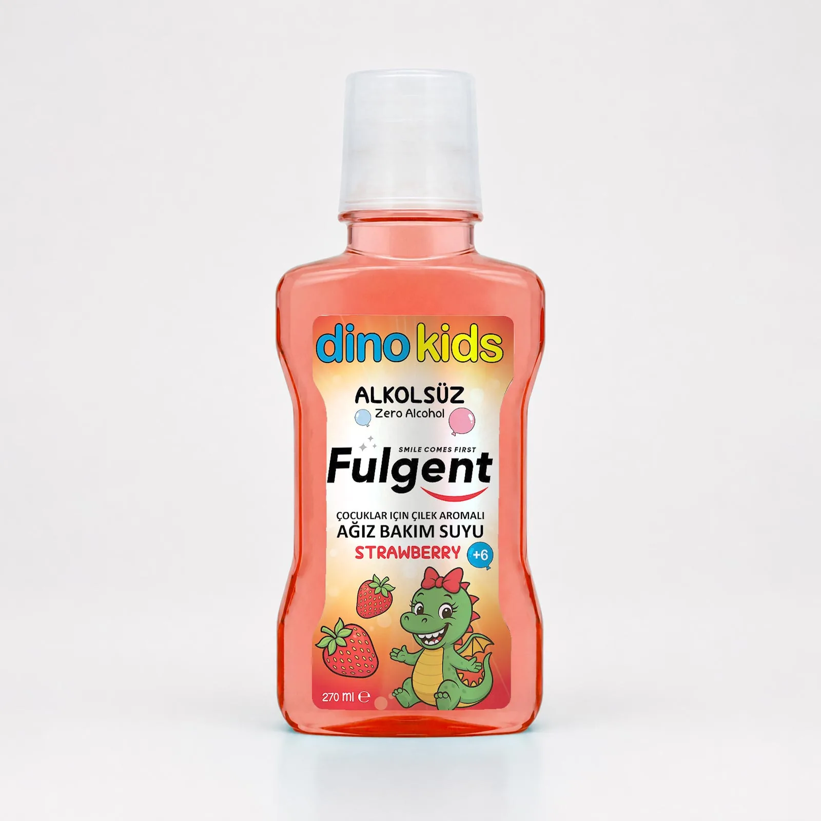 Dino Kids çilek aromalı gargara ön görünüm